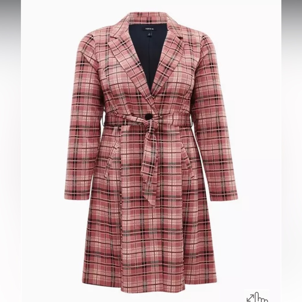 NWOT Torrid Textured Plaid Pink Trench Coat